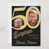 Überraschung 50. Geburtstag schwarzes Gold Foto Einladung (Vorderseite)