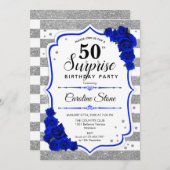 Überraschung 50. Geburtstag - Silver White Royalty Einladung (Vorne/Hinten)