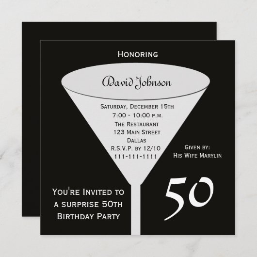 Überraschung 50. Geburtstagsparty Einladung (Vorne/Hinten)