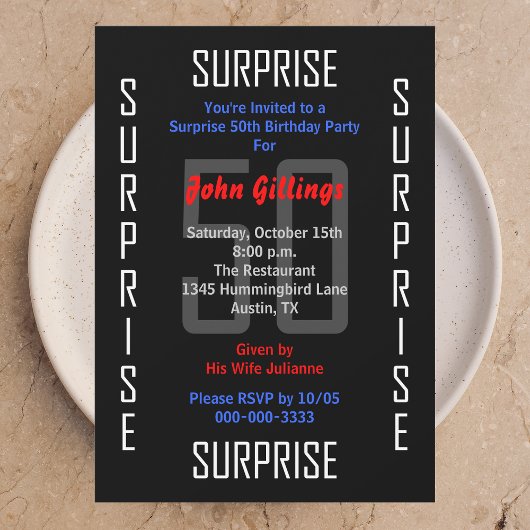 Überraschung 50. Geburtstagsparty Einladung 50