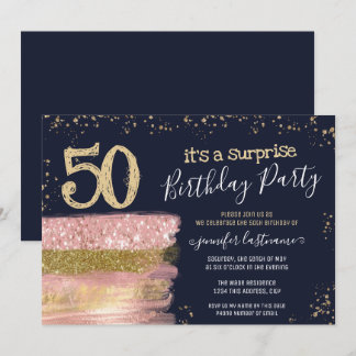 Überraschung 50. Geburtstagsparty Glitzer Cake Einladung