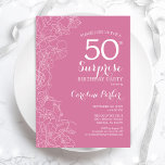 Überraschung 50. Geburtstagsparty - Pink Floral Einladung<br><div class="desc">Rosa Blumenüberraschung 50. Geburtstagsparty Einladung. Minimalistisches modernes Design mit botanischen Akzenten und Typografie-Script-Schriftart. Einfache feminine Einladungskarte,  perfekt für eine stilvolle weibliche Überraschung am Tag. Kann für jedes Alter angepasst werden.</div>