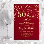 Überraschung 50. Geburtstagsparty - Red Gold Einladung<br><div class="desc">Überraschung 50. Geburtstagsparty Einladung. Elegantes Design in dunkelrot und Imitat Glitzer Gold. Enthält Skript-Schriftart und Diamanten Konfetti. Feiert bis 50 Jahre! Nachricht,  wenn Sie weitere Anpassungen benötigen.</div>