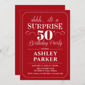 Überraschung 50. Geburtstagsparty - Red White Einladung (Vorne/Hinten)
