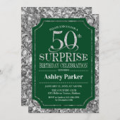 Überraschung 50. Geburtstagsparty - Silver Green Einladung (Vorne/Hinten)