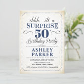 Überraschung 50. Geburtstagsparty - Weiße Marine Einladung (Stehend Vorderseite)