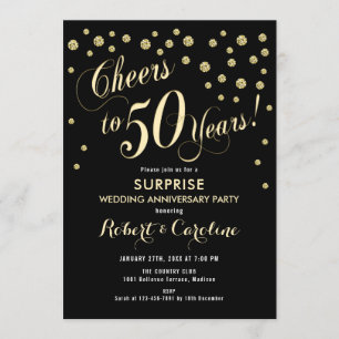 Überraschung 50. Hochzeitstag - Black & Gold Einladung