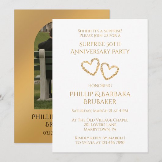 Überraschung 50. Hochzeitstag Foto Herz Einladung (Vorne/Hinten)