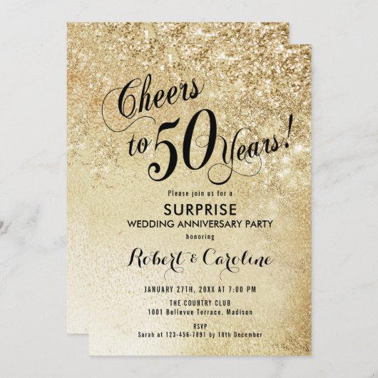 Überraschung 50. Hochzeitstag - Gold Einladung (Vorne/Hinten)