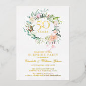 Überraschung 50. Hochzeitstag Party Gold Folieneinladung (Vorderseite)