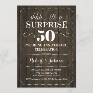 Überraschung 50. Hochzeitstag - Rustikales Holz Einladung