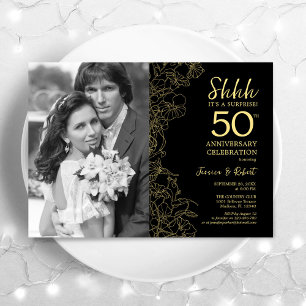 Überraschung 50 Jahre Jubiläum mit Foto Black Gold Einladung