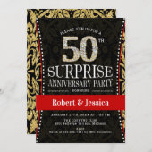 Überraschung 50-jähriges Party - Gold Black Red Einladung (Vorne/Hinten)
