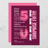 ÜBERRASCHUNG 50. Modern Geburtstag Rosa Burgund We Einladung (Vorne/Hinten)