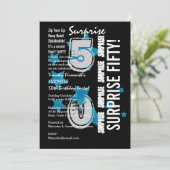 ÜBERRASCHUNG 50. Moderne Birthday Blue Stars W1758 Einladung (Stehend Vorderseite)