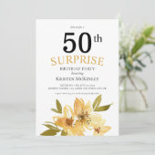 Überraschung 50. Schwarz-Gelbe Blüte Geburtstag Einladung (Stehend Vorderseite)