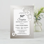 Überraschung 50. Silver Geometric Geburtstagsparty Einladung (Stehend Vorderseite)