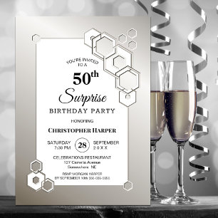 Überraschung 50. Silver Geometric Geburtstagsparty Einladung
