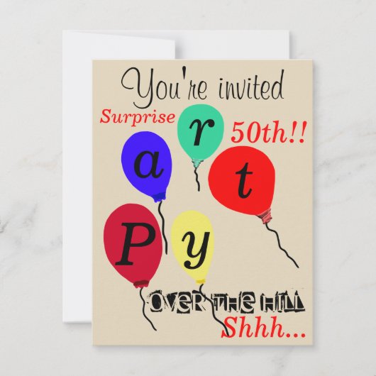 Überraschung 50. über den Berg-Balloons Einladung (Vorderseite)