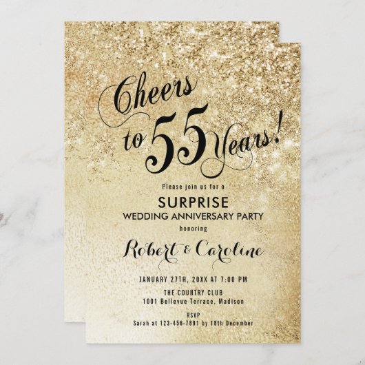 Überraschung 55. Hochzeitstag - Gold Einladung (Vorne/Hinten)