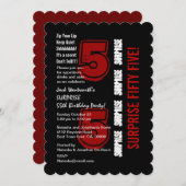ÜBERRASCHUNG 55th Modern Birthday Red Schwarz-weiß Einladung (Vorne/Hinten)
