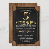 Überraschung 5. Hochzeitstag - Schwarzes Holz Gold Einladung (Vorne/Hinten)
