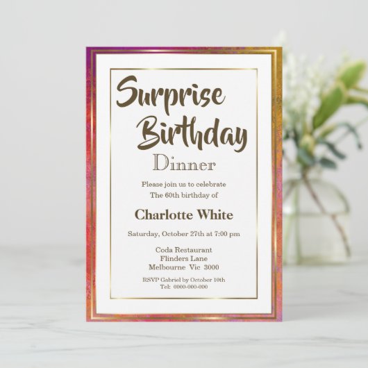 Überraschung 60. Geburtstag Abendessen Einladung (Stehend Vorderseite)