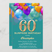 Überraschung 60. Geburtstag Aquamarin und Gold Bal Einladung (Vorne/Hinten)