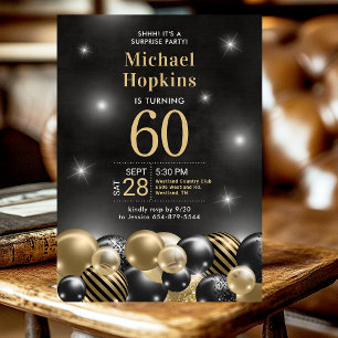Überraschung 60. Geburtstag Black Gold Balloons Pa Einladung