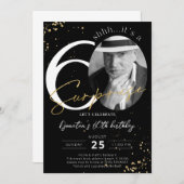 Überraschung 60. Geburtstag Black Gold Foto Einlad Einladung (Vorne/Hinten)