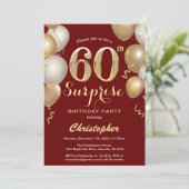 Überraschung 60. Geburtstag Dunkelrot und Gold Bal Einladung (Stehend Vorderseite)