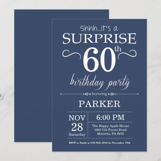 Überraschung 60. Geburtstag Einladung Blau (Vorne/Hinten)