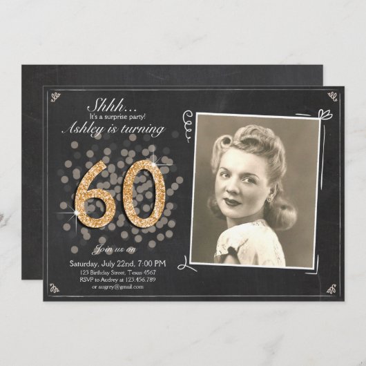 Überraschung 60 Geburtstag Einladung Chalkboard Ru (Vorne/Hinten)