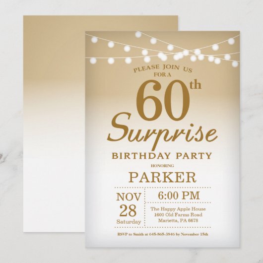 Überraschung 60. Geburtstag Einladung Gold (Vorne/Hinten)