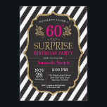 Überraschung 60. Geburtstag Einladung Pink Black G<br><div class="desc">Überraschung 60. Geburtstag Einladung für Frauen. Rosa Black und Gold Geburtstagsparty Einladung. Gold Glitzer. Rosa Blume Floral. Schwarze und weiße Streifen. Printable Digital.
Für weitere Anpassungen klicken Sie bitte auf die Schaltfläche "Anpassen" und verwenden Sie unser Designwerkzeug,  um diese Vorlage zu ändern.</div>