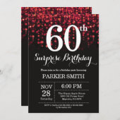 Überraschung 60. Geburtstag Einladung Roter Glitze (Vorne/Hinten)