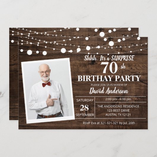 Überraschung 60. Geburtstag Einladung Rustikales H (Vorne/Hinten)