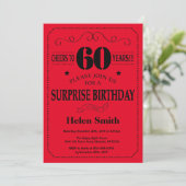 Überraschung 60. Geburtstag Einladung Schwarz und (Stehend Vorderseite)
