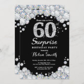 Überraschung 60. Geburtstag Einladung Silver Diamo (Vorne/Hinten)