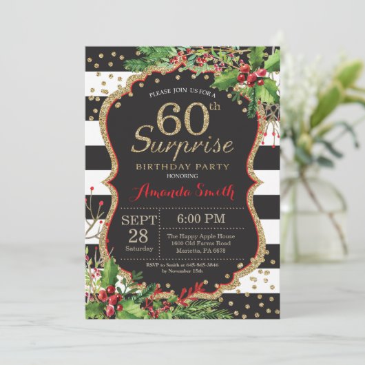 Überraschung 60. Geburtstag Einladung Weihnachten  (Stehend Vorderseite)