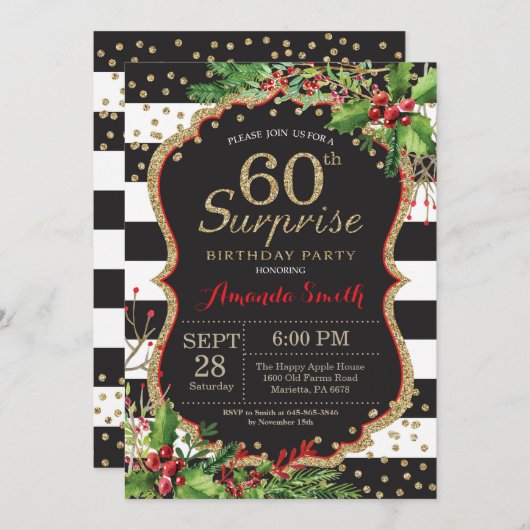 Überraschung 60. Geburtstag Einladung Weihnachten  (Vorne/Hinten)