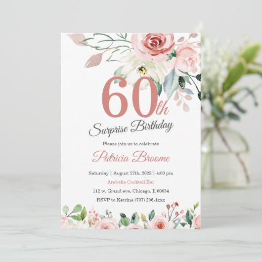 Überraschung 60. Geburtstag für Frauen Einladung (Stehend Vorderseite)