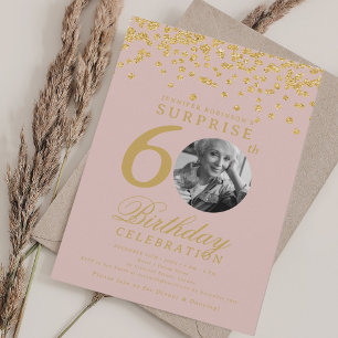 ÜBERRASCHUNG 60. Geburtstag Gold Confetti Rosa Ros Einladung