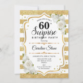 Überraschung 60. Geburtstag - Gold White Einladung (Vorderseite)