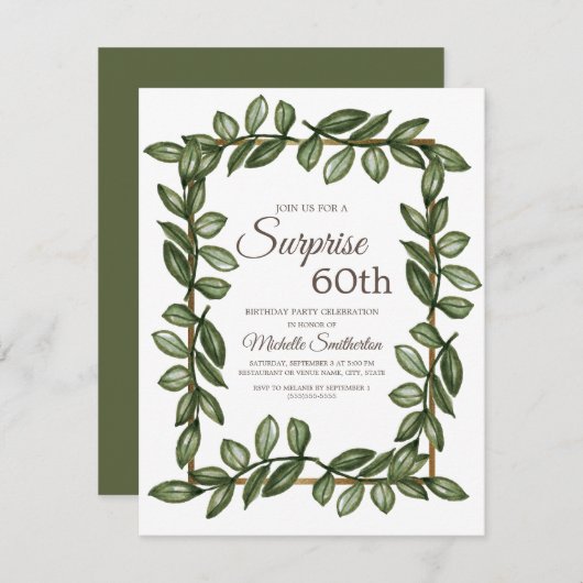 Überraschung 60. Geburtstag Grüne Blätter Einladung (Vorne/Hinten)