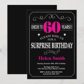 Überraschung 60. Geburtstag Heiß rosa und schwarz Einladung (Vorne/Hinten)