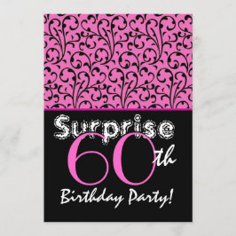 ÜBERRASCHUNG 60. Geburtstag Hellrosa Schwarze Wirb Einladung