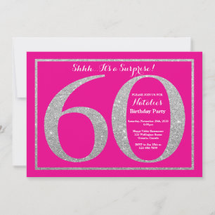 Überraschung 60. Geburtstag Hot Pink und Silver Gl Einladung