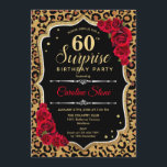Überraschung 60. Geburtstag - Leopard Black Gold R Einladung<br><div class="desc">Überraschung 60. Geburtstag Einladung. Weibliches Schwarz,  rotes Design mit Imitaten Glitzer Gold. Features Tier Leopard Geparden Geparden,  rote Rosen,  Skript-Schriftart und Konfetti. Ideal für eine elegante Geburtstagsfeier. Kann personalisiert sein,  jedes Alter zu zeigen. Nachricht,  wenn Sie weitere Anpassungen benötigen.</div>