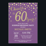 Überraschung 60. Geburtstag Lila und Gold Diamond Einladung<br><div class="desc">Überraschung 60. Geburtstag Einladung mit Lila und Gold Glitzer Diamond Hintergrund. Gold Confetti. Erwachsener Geburtstag. Männer oder Frauen zum Geburtstag. Für weitere Anpassungen klicken Sie bitte auf die Schaltfläche "Anpassen" und verwenden Sie unser Designwerkzeug,  um diese Vorlage zu ändern.</div>